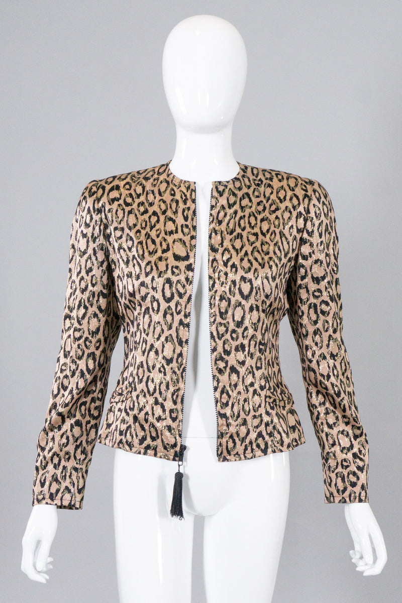 Bill Blass Vintage Metallic Lamé Leopard Tassel Jacket