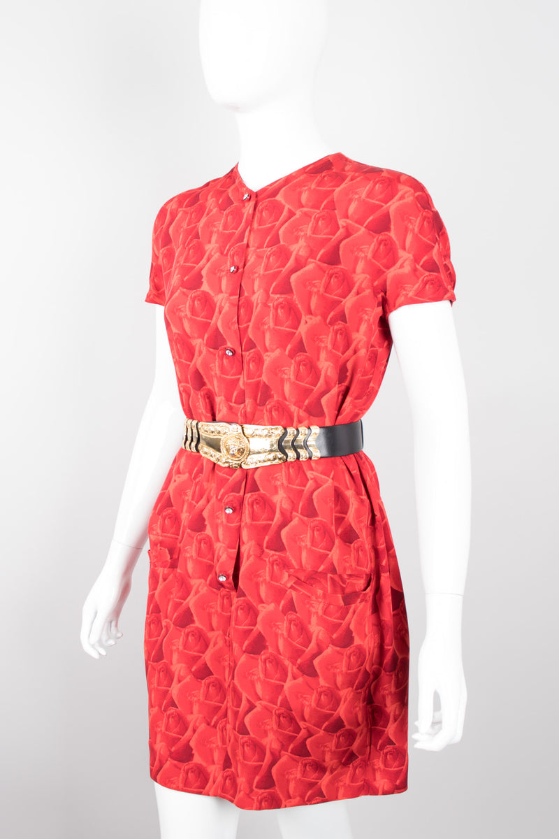Gianni Versace Rose Print Shift Dress