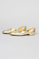 Chanel Gold Lamé Logo Flats Side