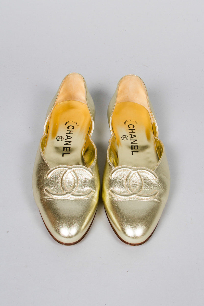 Chanel Gold Lamé Logo Flats Top