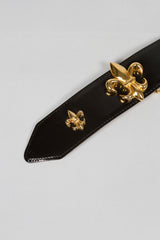 Moschino Leather Fleur De Lys Stud Belt