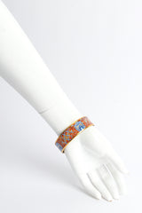 Vintage Hermés Leaf Motif Lion Wide Enamel Bracelet on mannequin back wrist @ Recess LA