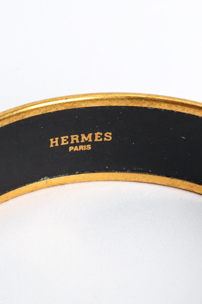 Vintage Hermés Leaf Motif Lion Wide Enamel Bracelet signed @ Recess LA