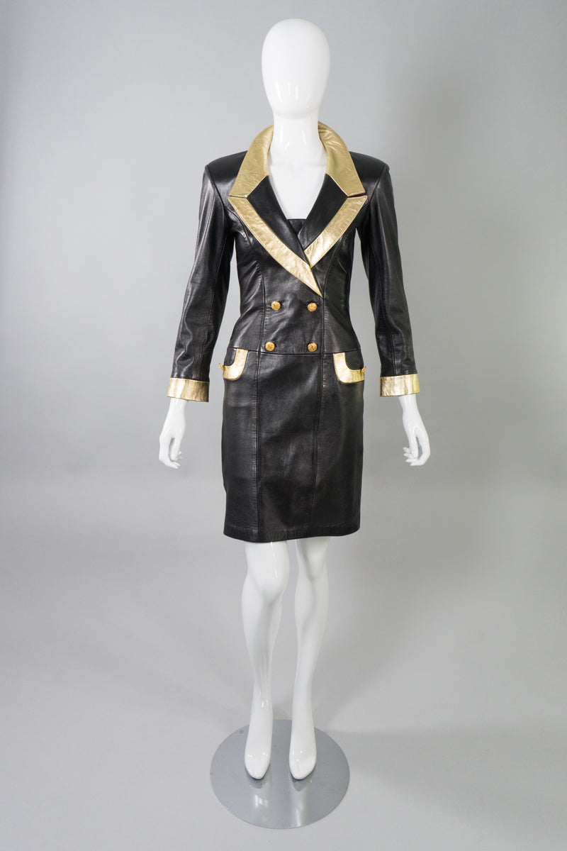 North Beach Leather by Michael Hoban Gold Tipped Leather Blazer Dress Recess North Beach Leather by Michael Hoban Gold Tipped Leather Blazer Dress Recess