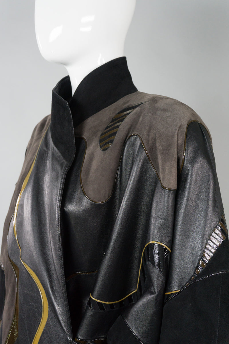 Grunstein Couture Finland Vintage Leather Patchwork Wrap Coat