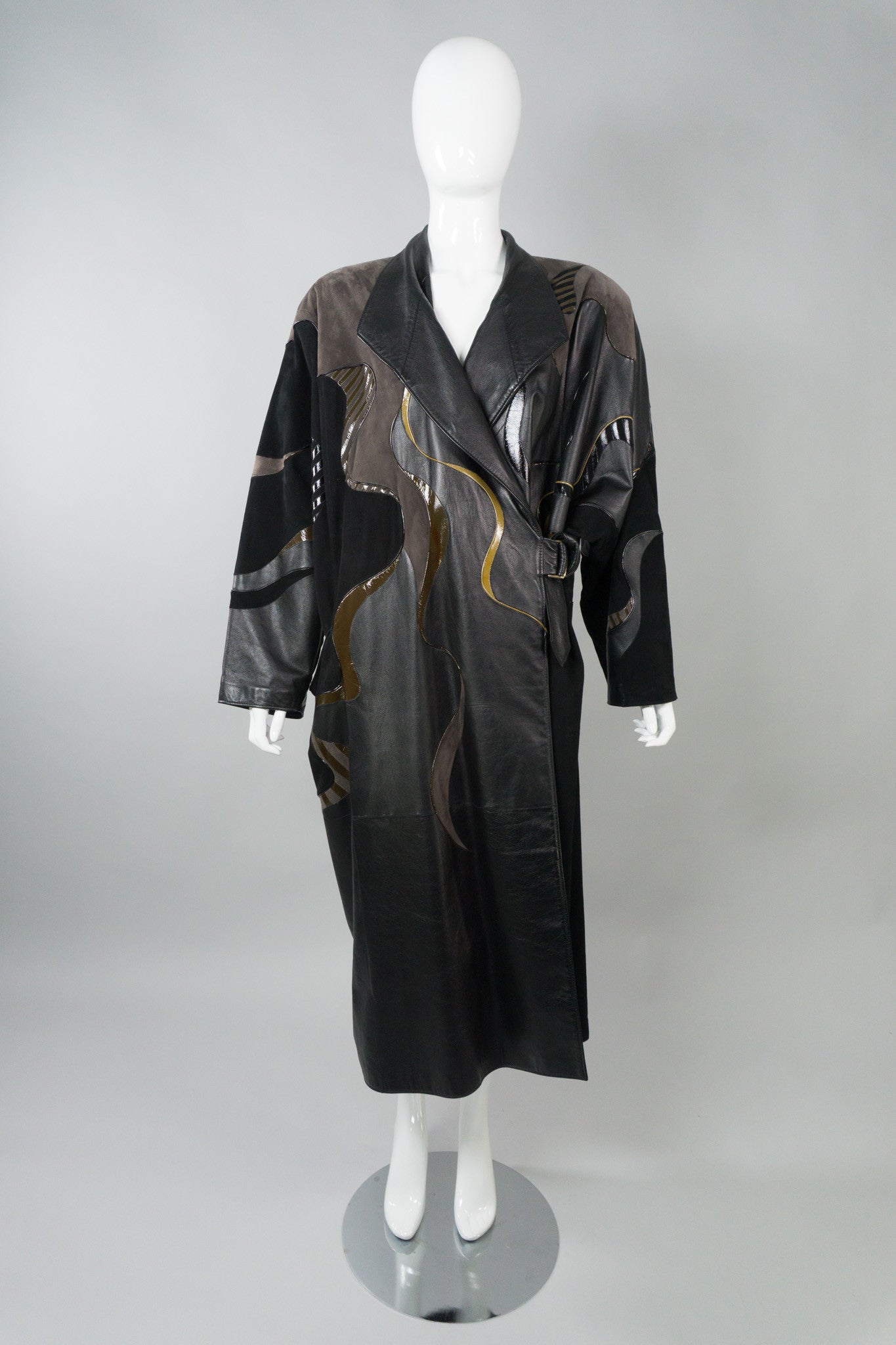 Grunstein Couture Finland Vintage Leather Patchwork Wrap Coat