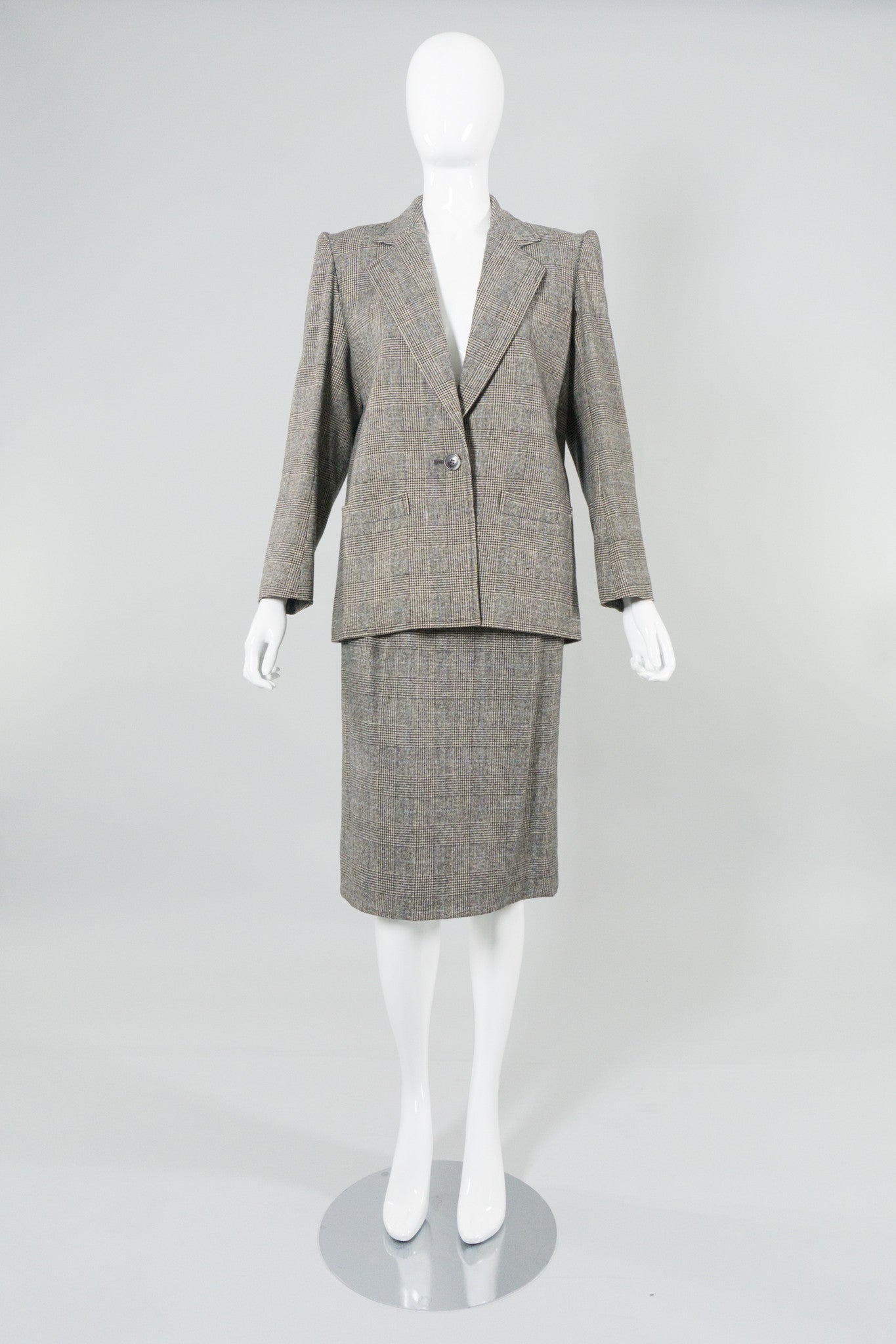 Saint Laurent Rive Gauche Glen Plaid Jacket & Skirt Set