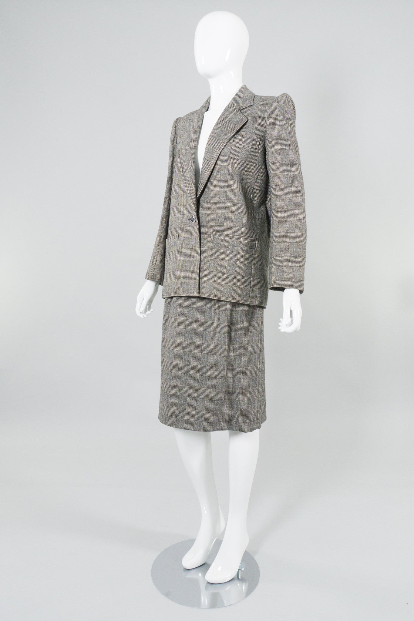 Saint Laurent Rive Gauche Glen Plaid Jacket & Skirt Set