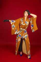 Vintage Japanese autumn stripe kimono on model @recessla