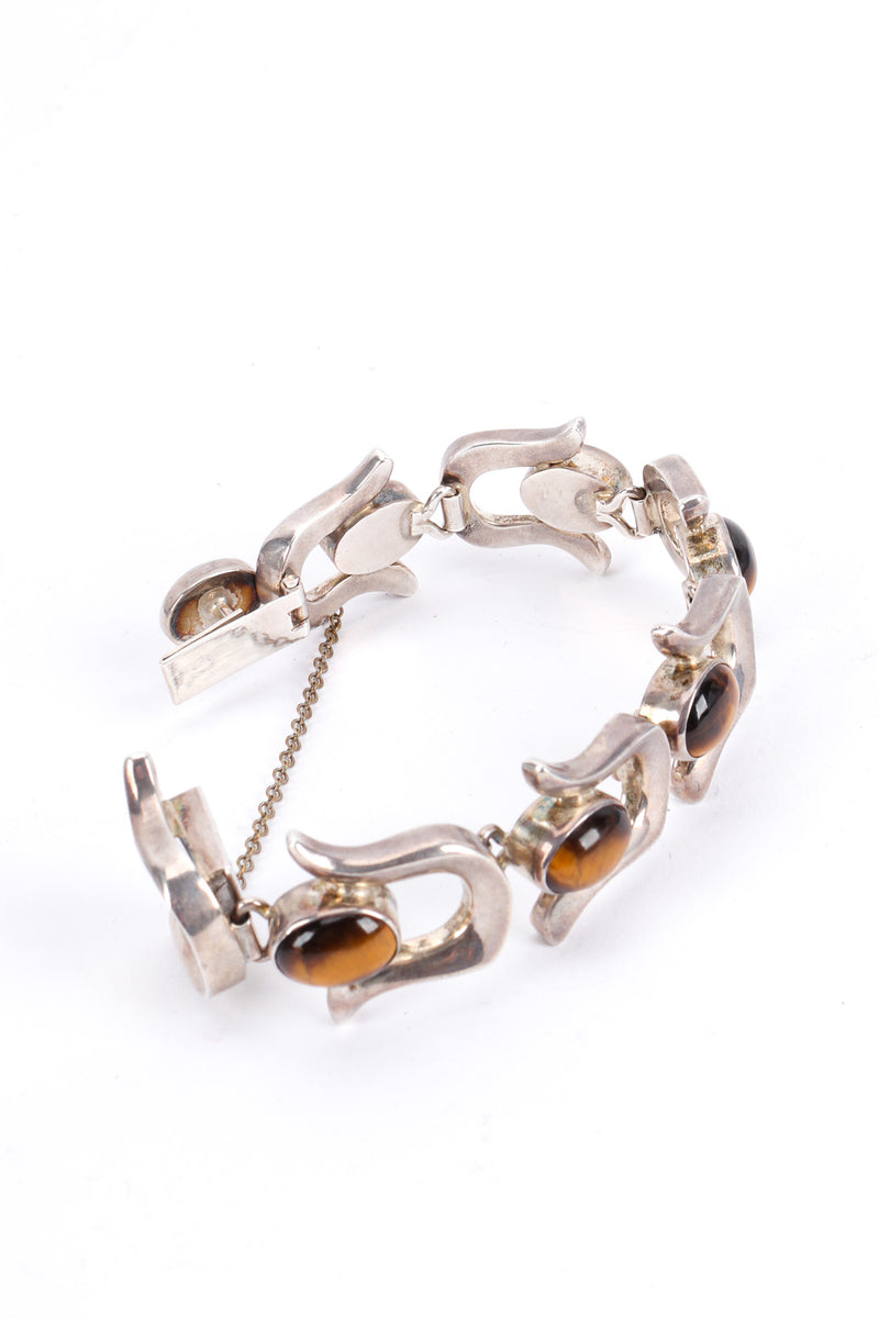 Unsigned Horseshoe Link Tiger Eye Bracelet unclasped with attached chain @ Recess LA