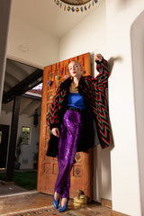 Vintage Escada Royal Purple Sequin Stirrup Pant & Fur on Emily O'Dette at Recess Los Angeles