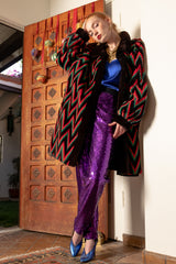 Vintage Escada Royal Purple Sequin Stirrup Pant & Fur on Emily O'Dette at Recess Los Angeles