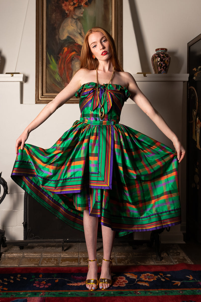 plaid silk dress Calla Silk Maxi Dress in Tartan Nocciola XS