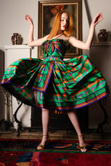 Vintage Guy Laroche Rainbow Plaid Silk Dress & Skirt Set on Emily O'Dette at Recess Los Angeles