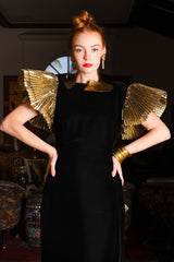 Vintage After Five Saks Gold Ruffle Velvet Trumpet Gown on Emily O'Dette at Recess Los Angeles