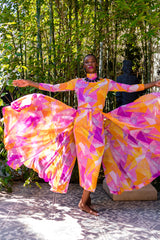 Monica Ahanonu in Vintage La Mendola Geo Silk Jersey Dress & Overskirt @ Recess LA