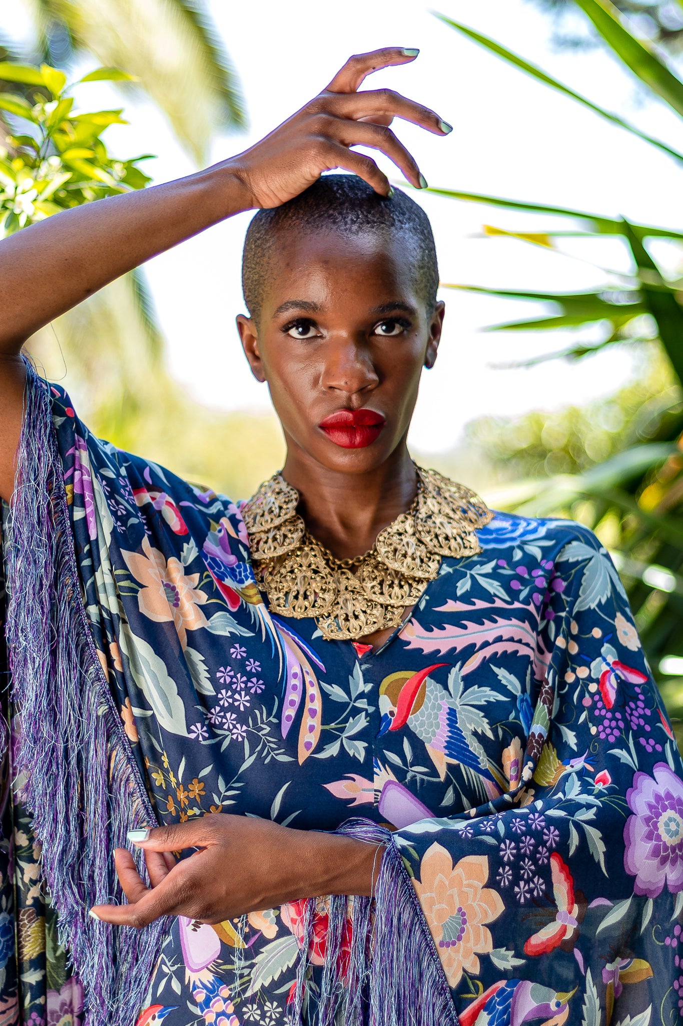 Monica Ahanonu in Vintage Filigree Plate Collar Necklace and MIssoni dress at Recess Los Angeles