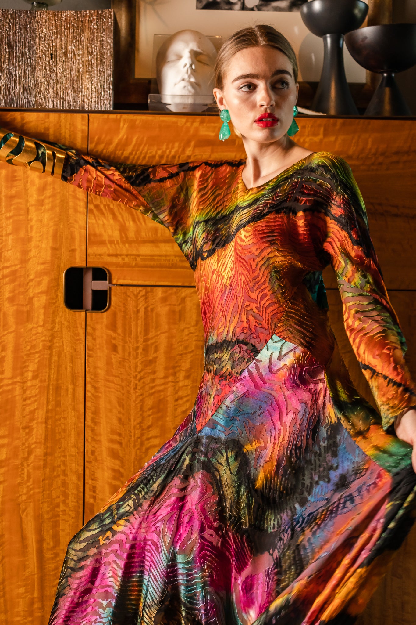 Hannah in Carter Smith Hand Dyed Silk Animal Print Burnout Bias Dress at Recess LA