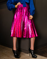 Hannah in Gucci 2017 PreFall Look 46 Metallic Plisse Pleated Leather Skirt in Fuchsia Rose @ Recess