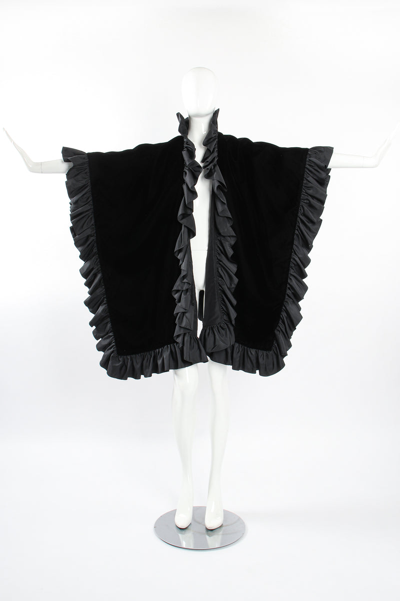Vintage AJ Bari Velvet Ruffle Poncho Cape on Mannequin wide front at Recess Los Angeles