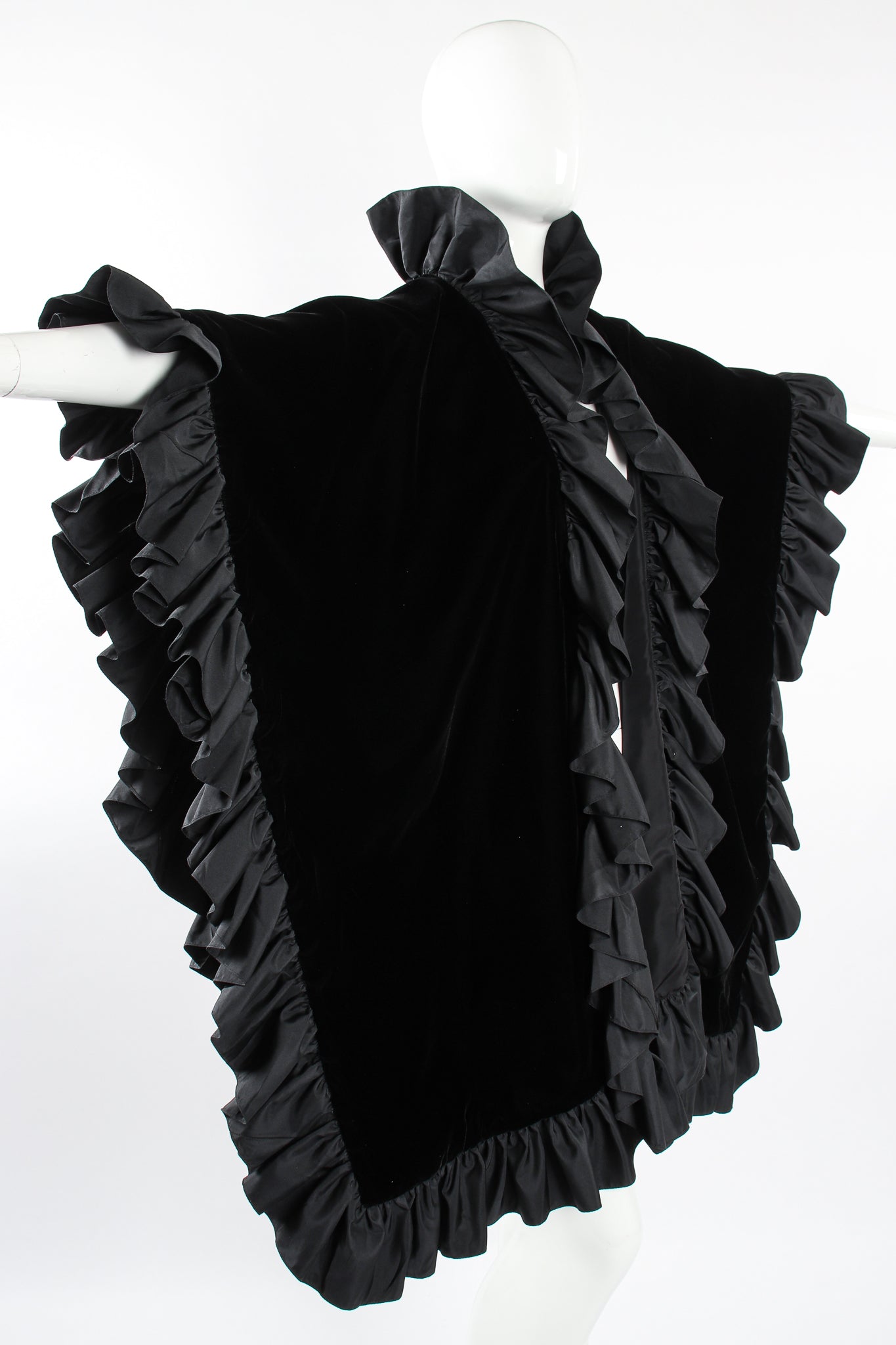 Vintage AJ Bari Velvet Ruffle Poncho Cape on Mannequin wide angle at Recess Los Angeles