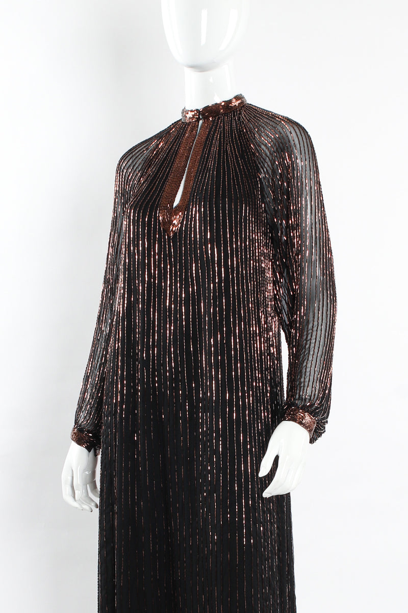 Vintage Abby Fredelle Glass Bead Silk Tunic Dress mannequin close no belt @ Recess LA