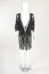 Recess Designer Consignment Vintage Abby Fredelle Deco Beaded Flapper Plunge Back Pointed Hem Carwash Dress Los Angeles Resale