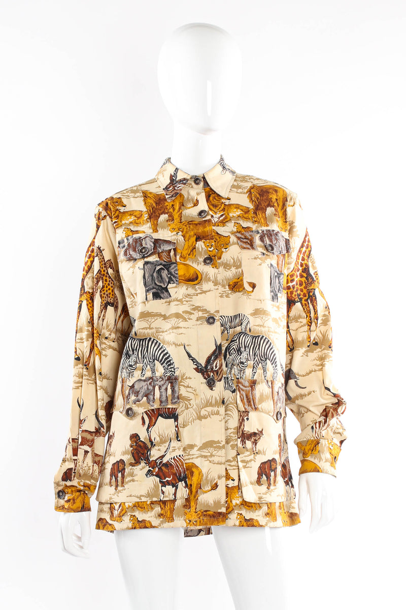 Vintage Wilderness Safari Animal Print Jacket mannequin front buttoned up detail @ Recess LA 
