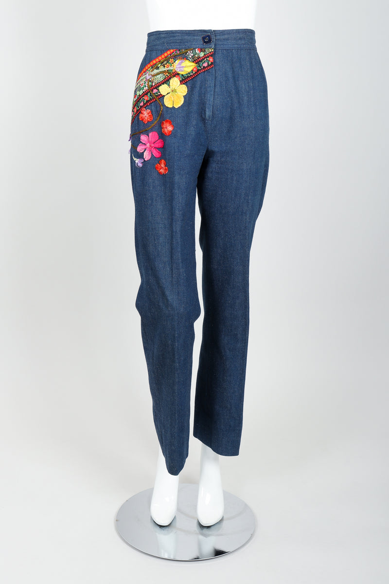 Vintage Above The Crowd Flower Power Denim Jacket & Pant Set Pant Front at Recess LA