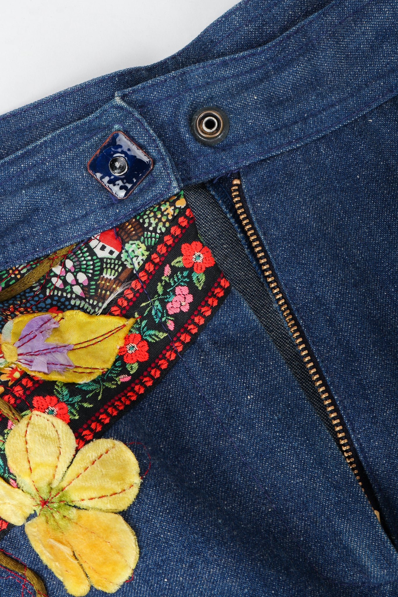 Vintage Above The Crowd Flower Power Denim Jacket & Pant Set Pant Zipper Button at Recess LA
