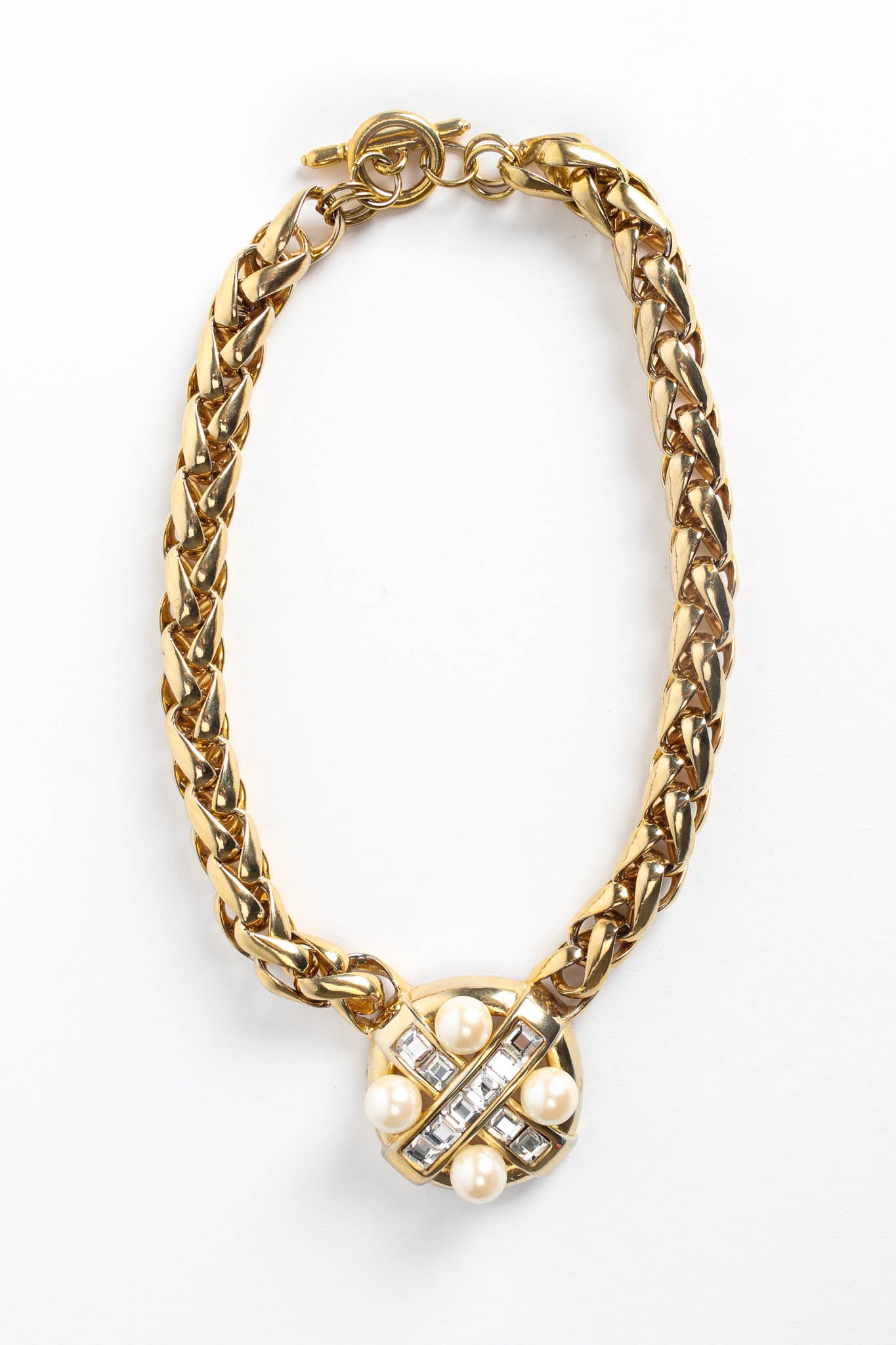 Vintage Craft Pearl Rhinestone Chunky Necklace front @ Recess Los Angeles