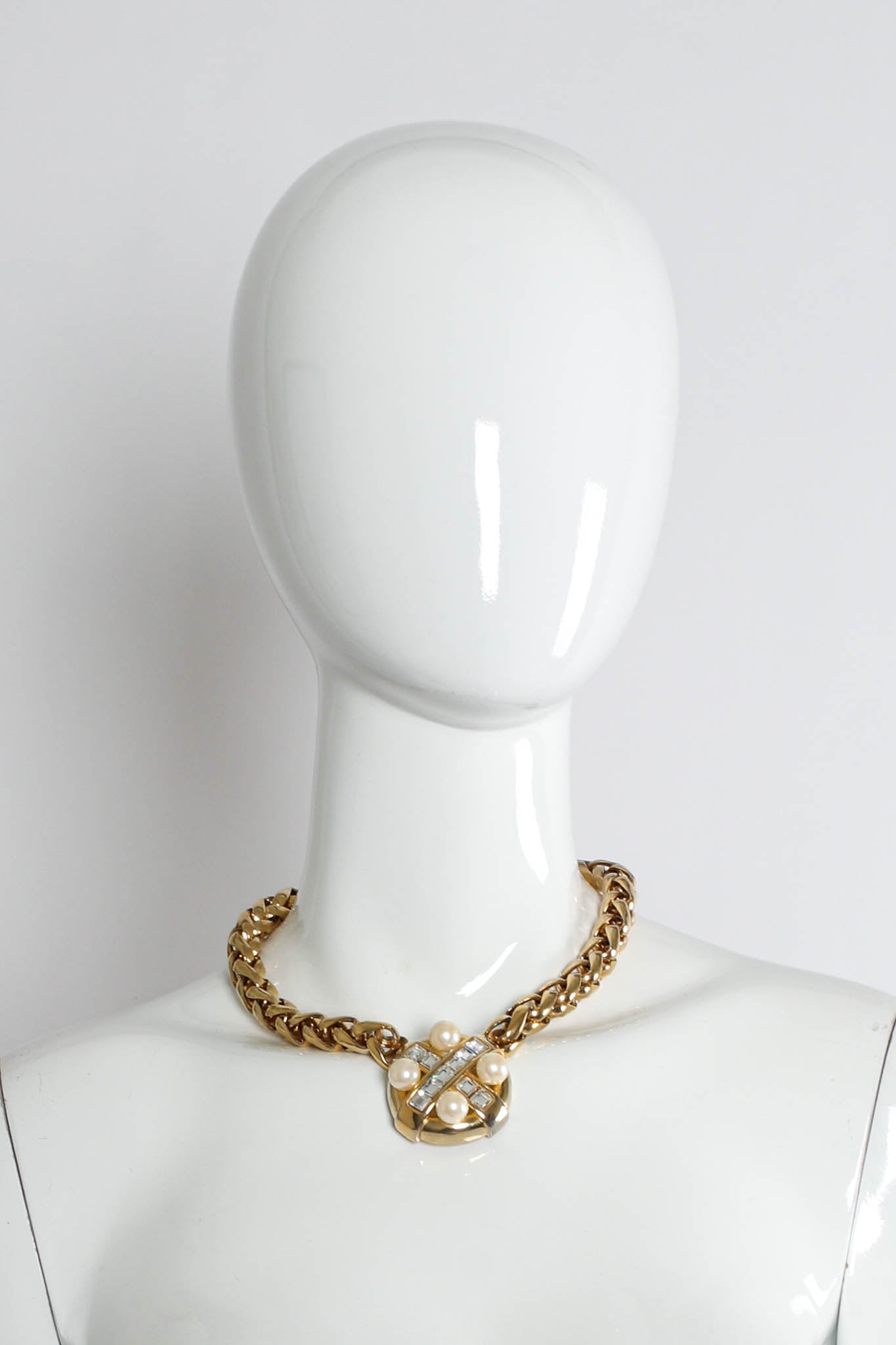 Vintage Craft Pearl Rhinestone Chunky Necklace on mannequin @ Recess Los Angeles