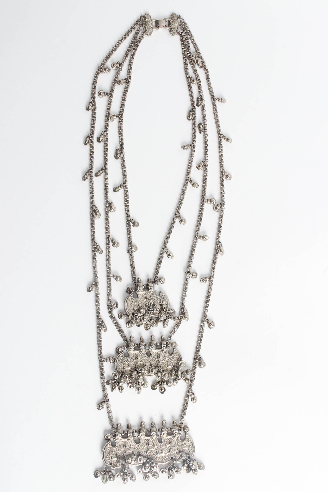 Vintage Accessocraft Triple Plate Goat Pendant Necklace front @ Recess Los Angeles