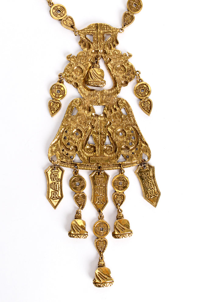 Vintage Accessocraft Chinese Buddha Scroll Plate Pendant Charm Necklace backside @ Recess LA
