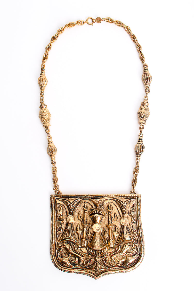 Vintage Accessocraft Brass Gothic Relief Plate Necklace at Recess Los Angeles