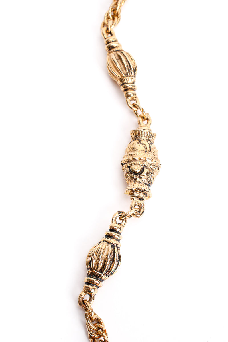 Vintage Accessocraft Brass Gothic Relief Plate Necklace chain detail at Recess Los Angeles