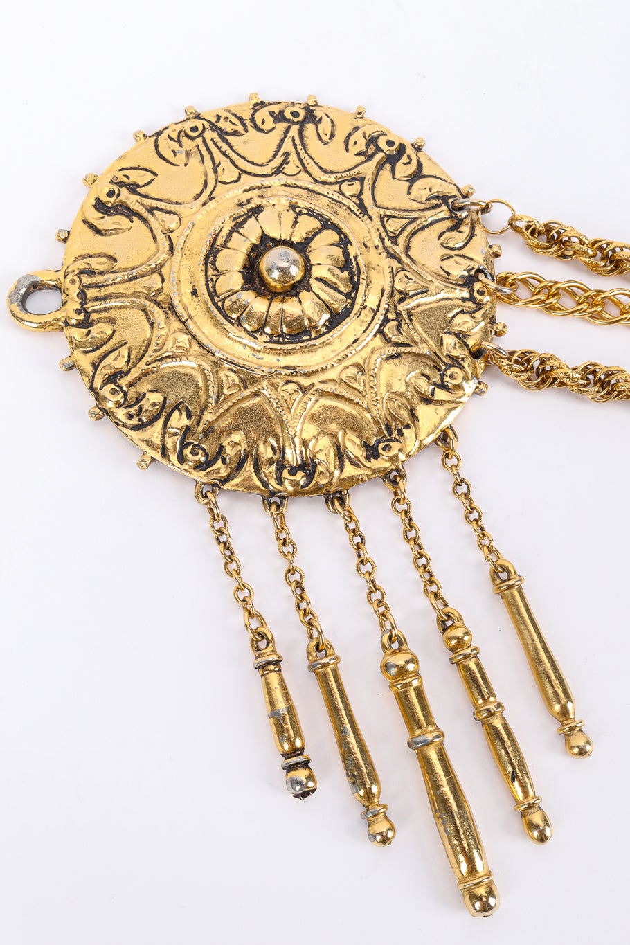 Vintage Accessocraft Medallion Rope Chain Link Belt medallion buckle close/discoloration @ Recess LA