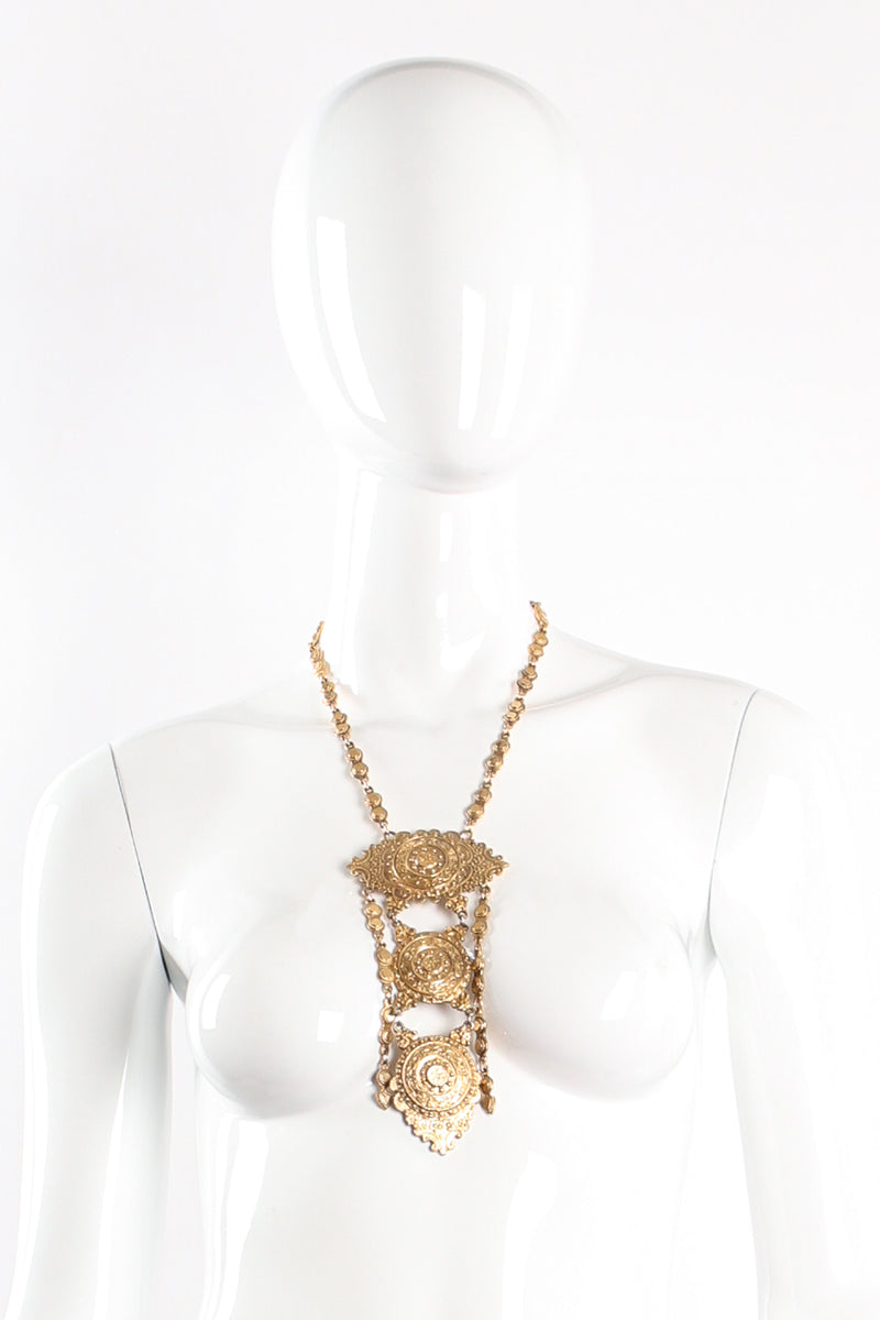 Vintage Accessocraft Triple Medallion Plate Pendant Necklace on mannequin at Recess Los Angeles