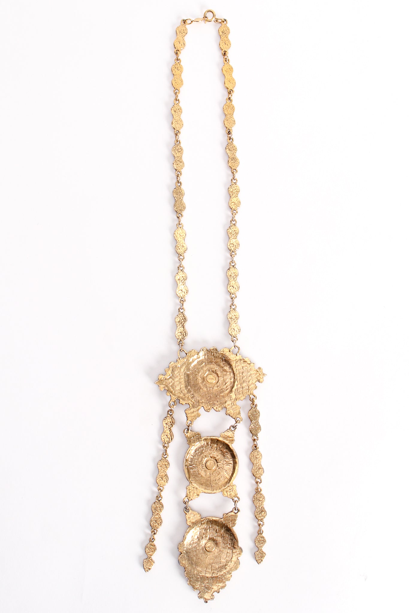 Vintage Accessocraft Triple Medallion Plate Pendant Necklace backside at Recess Los Angeles