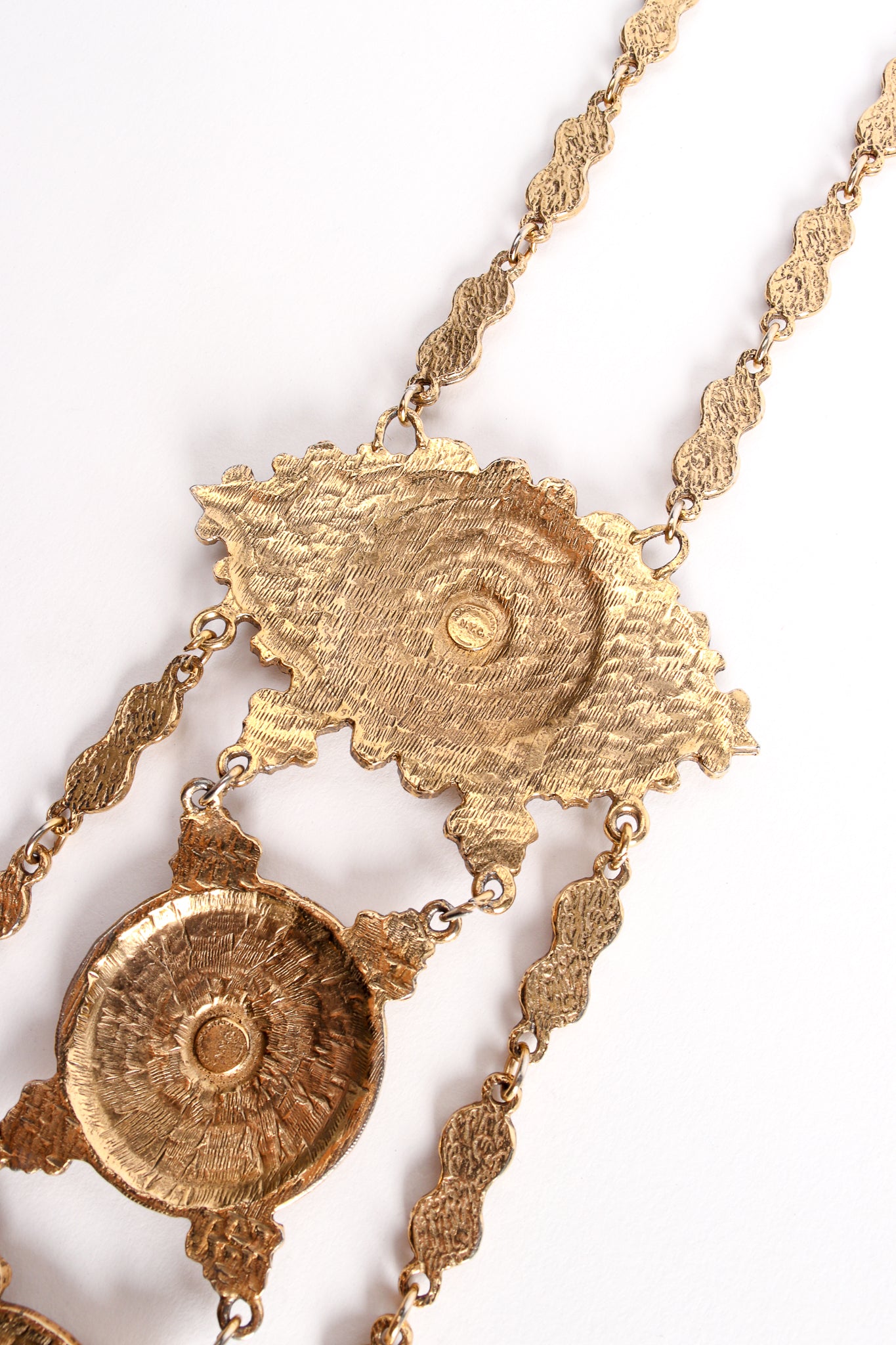 Vintage Accessocraft Triple Medallion Plate Pendant Necklace backside at Recess Los Angeles