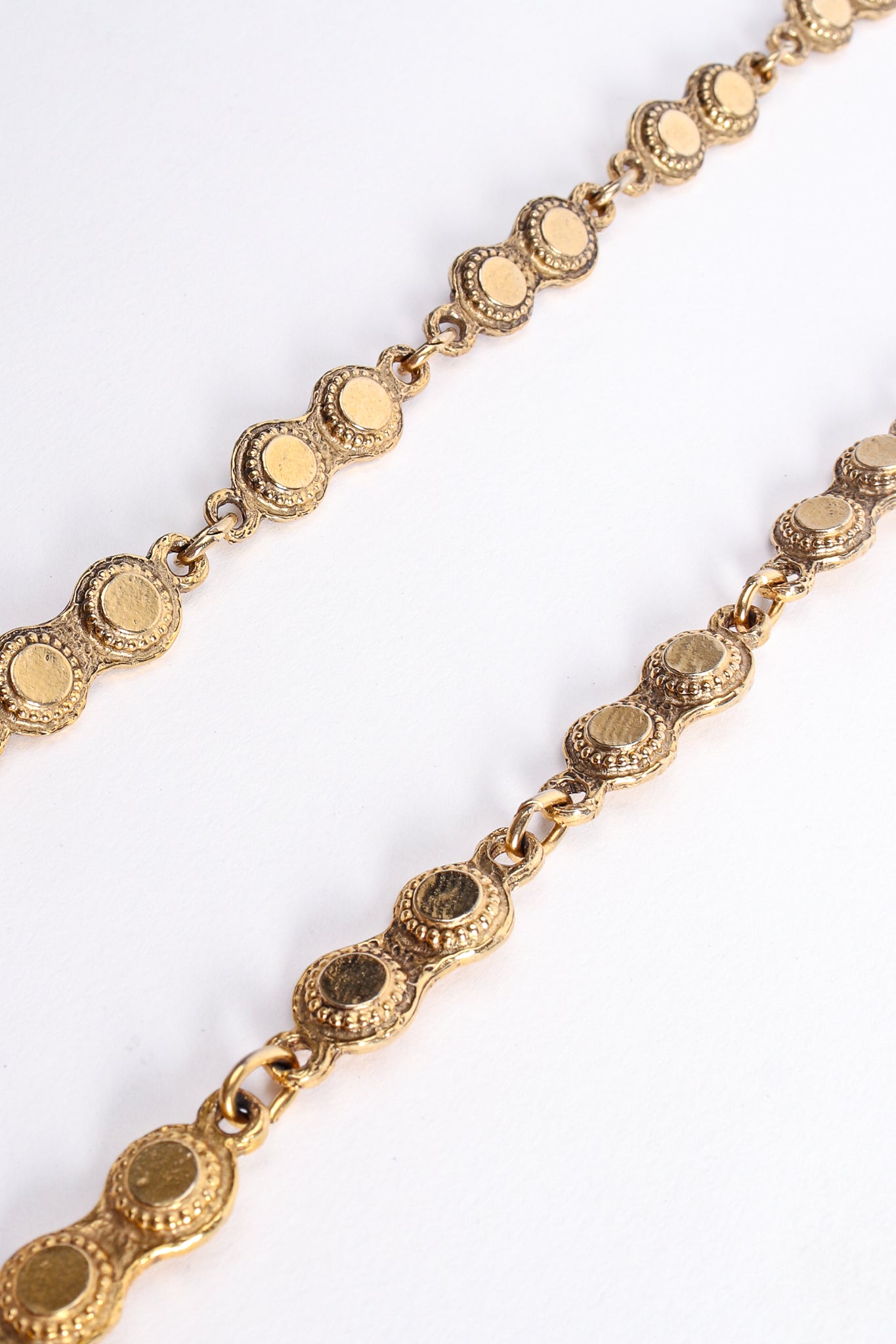 Vintage Accessocraft Triple Medallion Plate Pendant Necklace chain detail at Recess Los Angeles