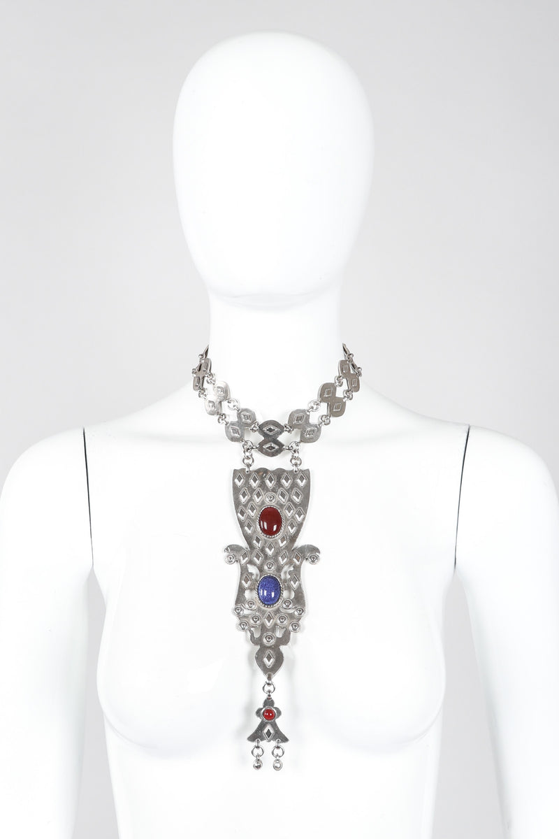 Vintage Accessocraft Antiqued Silver Byzantine Bib Choker Necklace on Mannequin at Recess LA