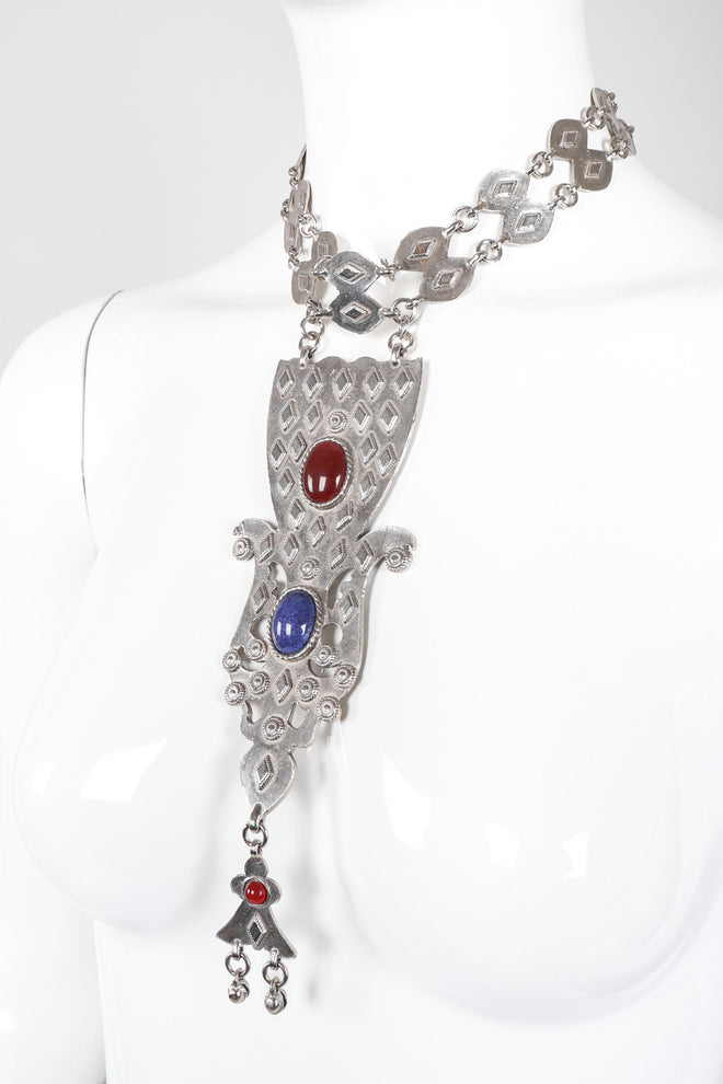 Recess Los Angeles Vintage Accessocraft Antiqued Silver Byzantine Bib Choker Necklace