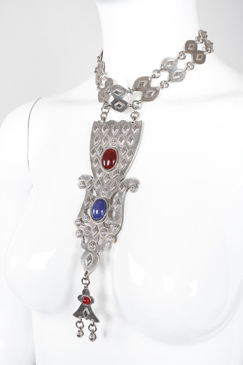 Vintage Accessocraft Antiqued Silver Byzantine Bib Choker Necklace on Mannequin at Recess LA