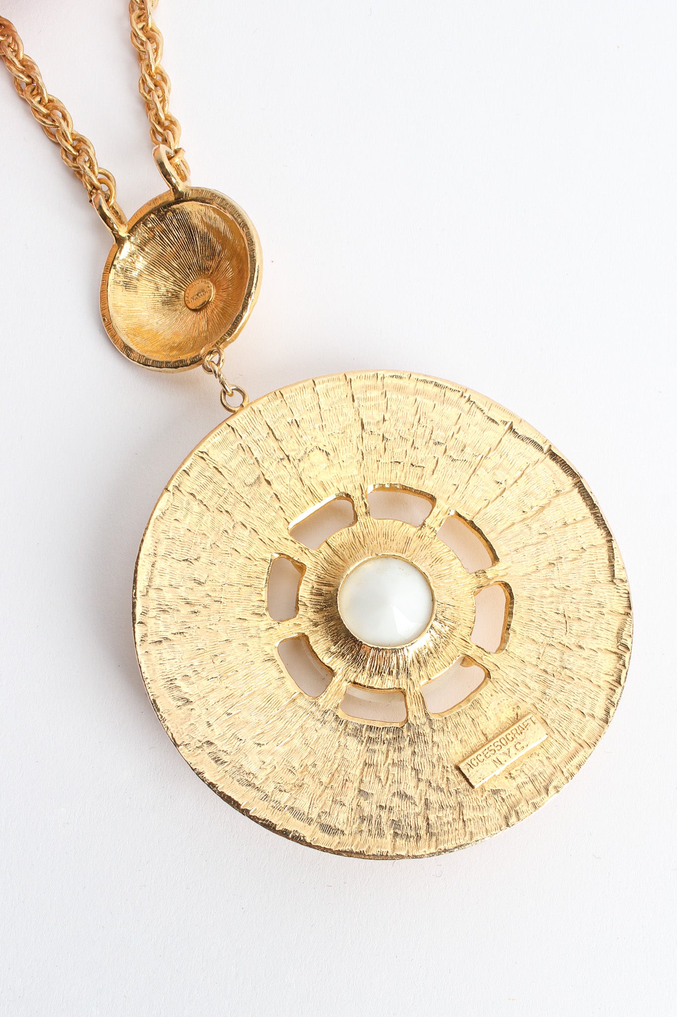 Vintage Accessocraft Stoned Double Pendant Necklace pendant back @ Recess Los Angeles