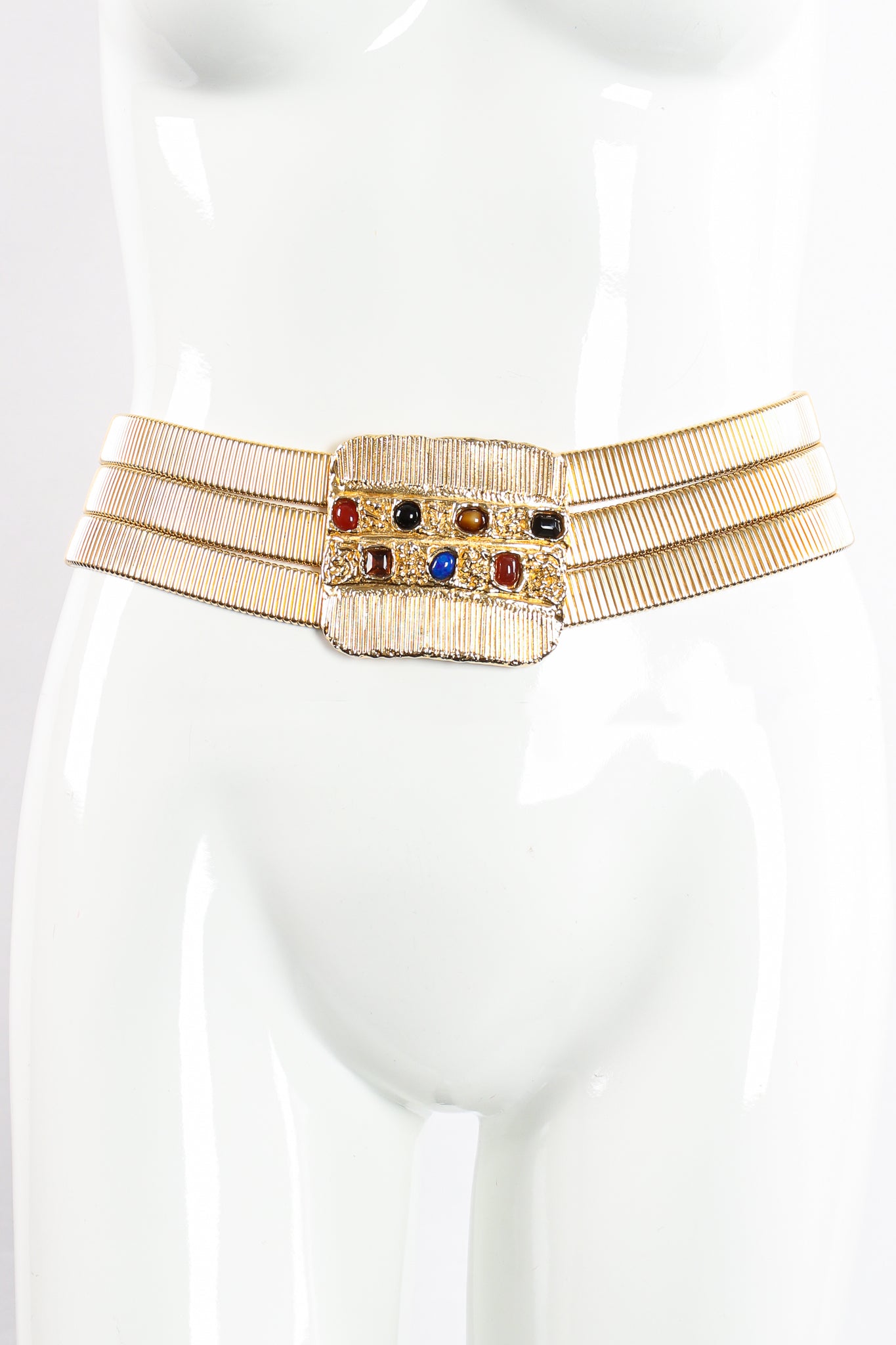 Vintage Accessocraft Gold Fluted Cabochon Buckle Belt on Mannequin at Recess Los Angeles
