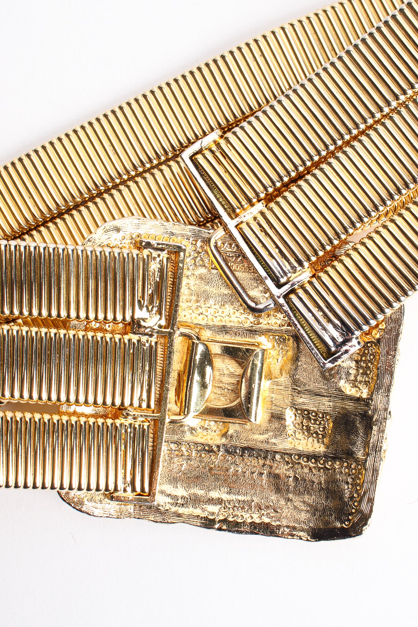 Vintage Accessocraft Gold Fluted Cabochon Buckle Belt detail at Recess Los Angeles