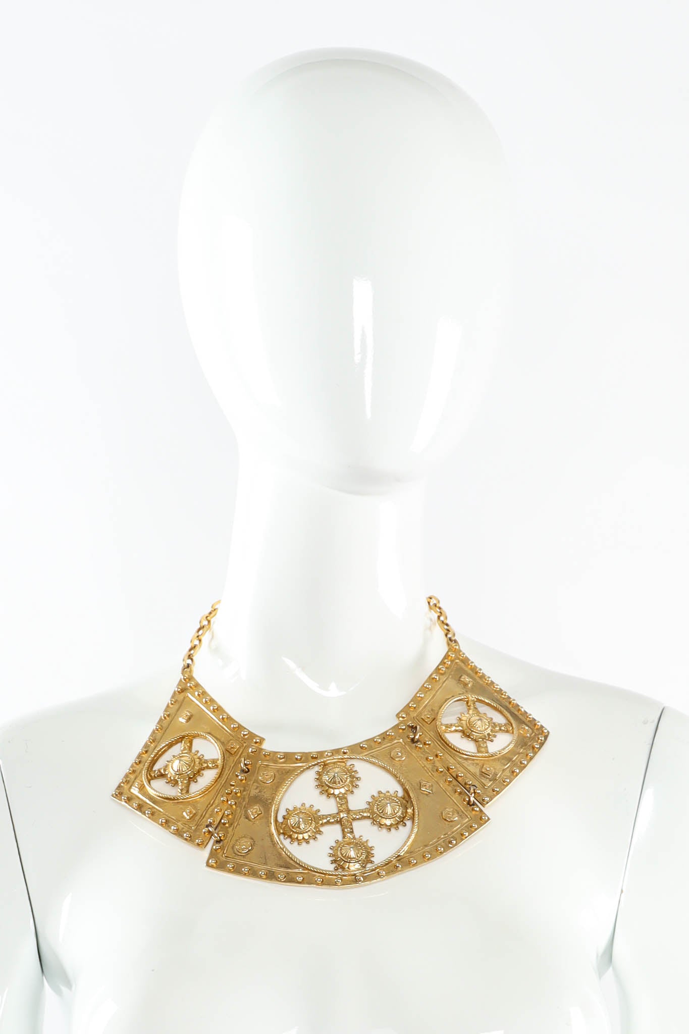 Vintage Accessocraft Triple Cross Plate Necklace on mannequin @ Recess Los Angeles