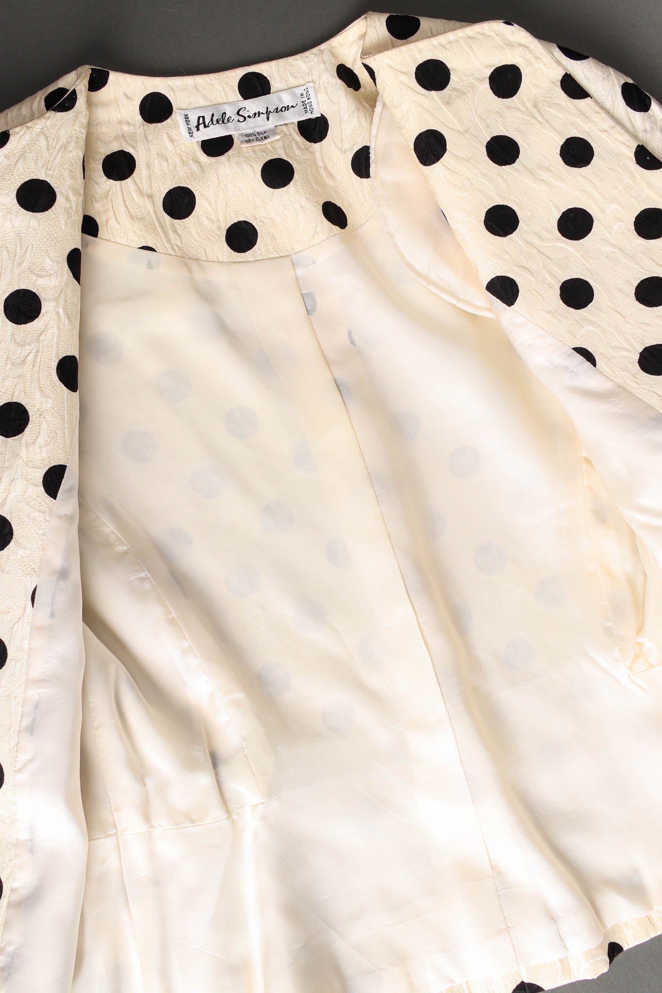 Vintage Adele Simpson Silk Polka Dot Jacket & Skirt Set liner @ Recess LA