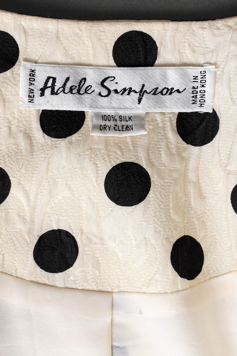 Vintage Adele Simpson Silk Polka Dot Jacket & Skirt Set tag @ Recess LA